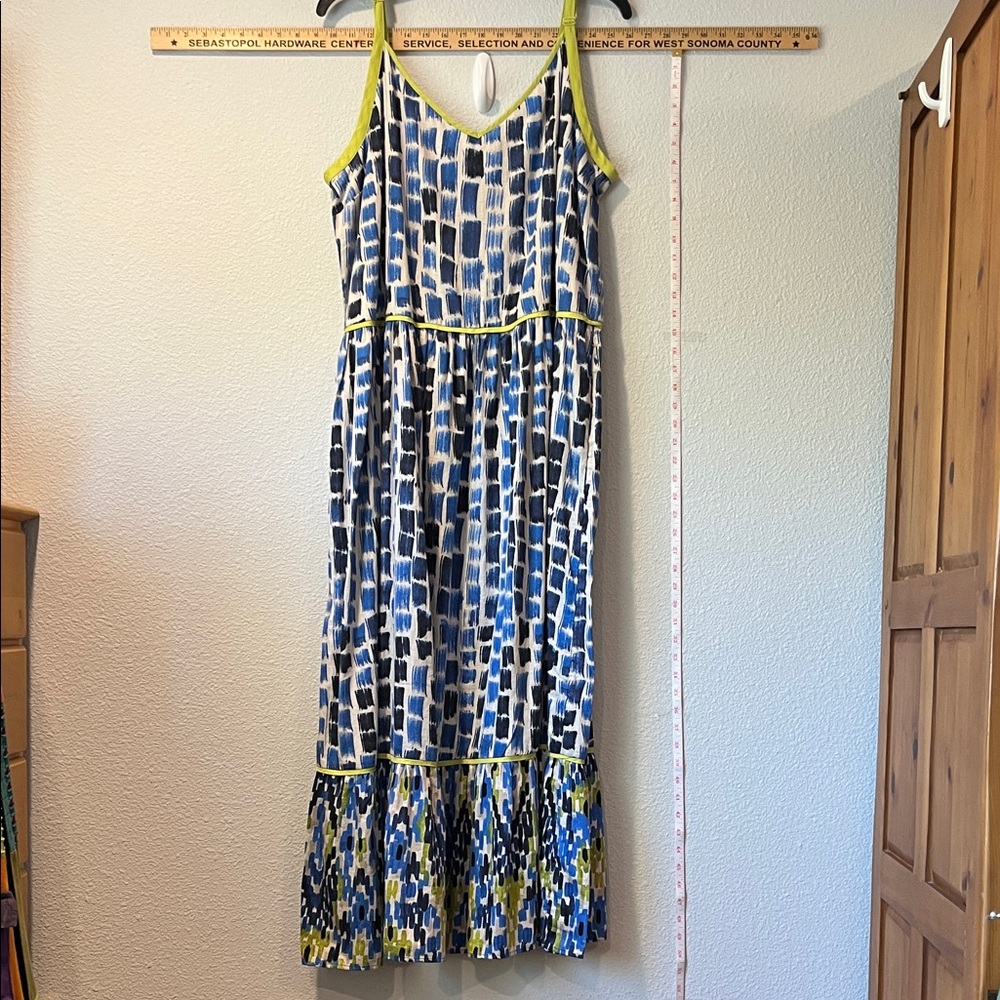 Colorful blue Nic and Zoe summer dress with Neon green detailing. NWT.